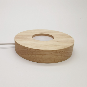 Solid Wood Round LED Lighted Base with Crystal Glass Ornament