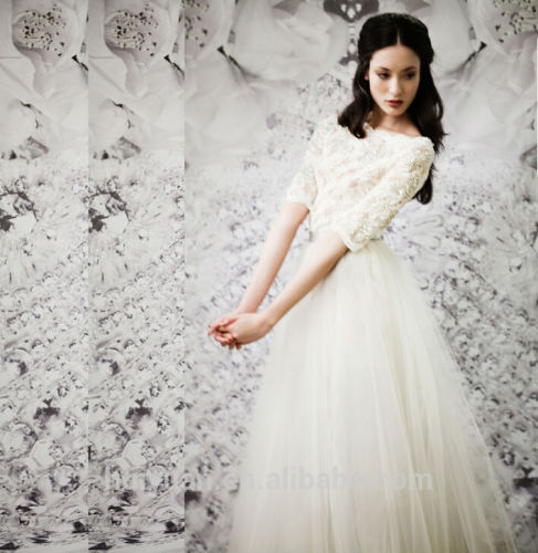 elegant lace chiffon high neck long sleeve wedding dresses