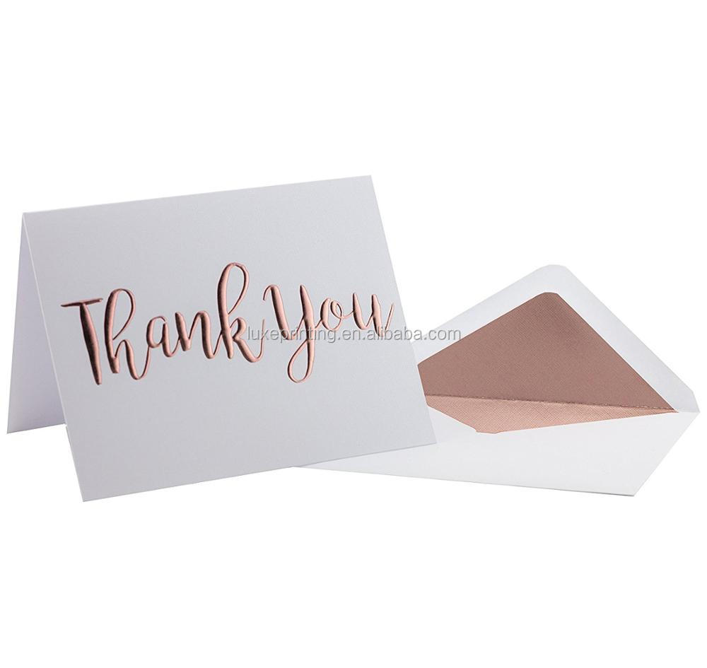 Gold foil letterpress printing embossed logo folded paper Christmas greeting thank you card with envelopes