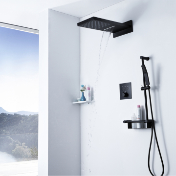 Rainfall Thermostatic Black Shower Faucet with Sliding Bar
