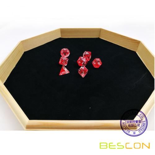 12 Inch Octagon Wooden Dice Tray with Felt Lined Rolling Surface