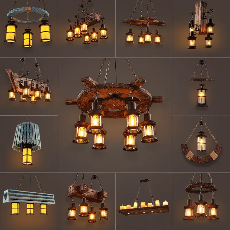 Vintage Industrial Wooden Pendant Light for Bar and Cafe