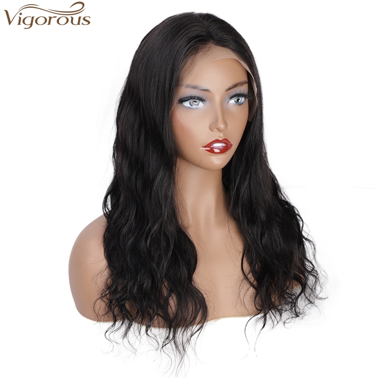 Vigorous High Quality Lace Frontal Human hair Wigs Long Water Wavy Black Middle Part Wigs Women 26 Inches Wigs