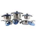 Cooking pot & pan with blue glass lid set