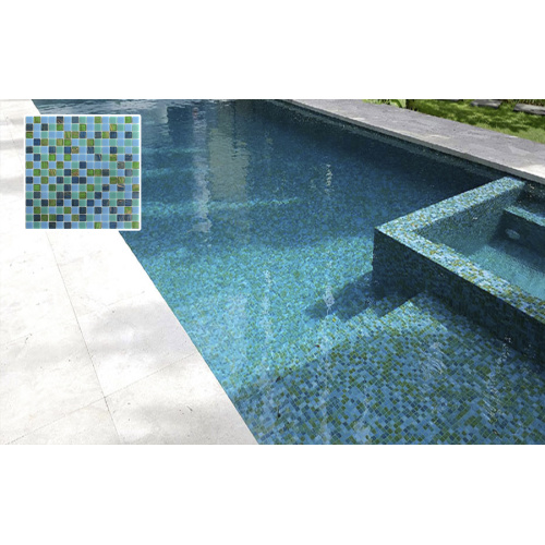 Mixed Blue and Green Molten Glass Pool Tiles