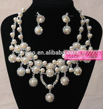 alloy wedding fashion large AB crystal bridal pearl necklace