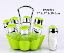 TW989B 8pcs glass spice jar set with plastic stand