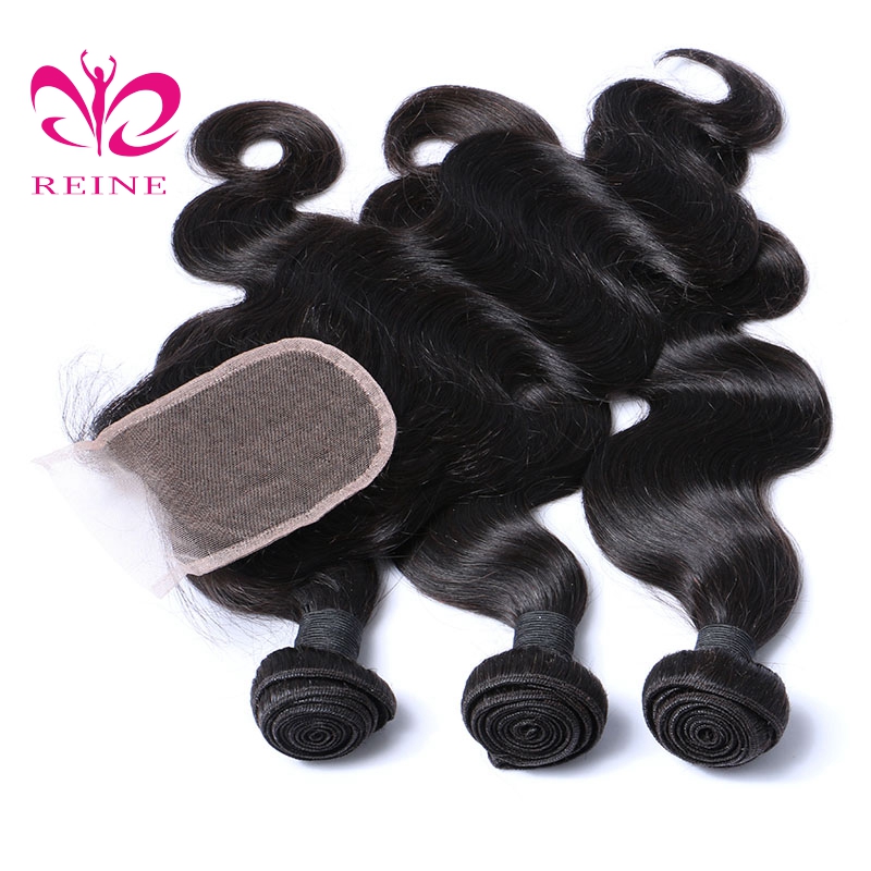 REINE Overnight shipping straight peruvian hair virgin hair bundles with lace closure Malaysian Straight Hair