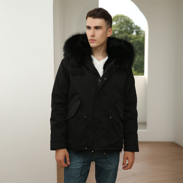 High Quality Mens Parka Jacket Black Fur Custom