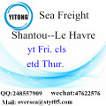 Puerto de Shantou consolidación de LCL a Le Havre