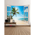 Tapestry Wall Tapestry Wall Hanging Windows Beach Sea Ocean Series Tapestry Tropical Style Sunrise Coconut Tree Gobelin na łóżko