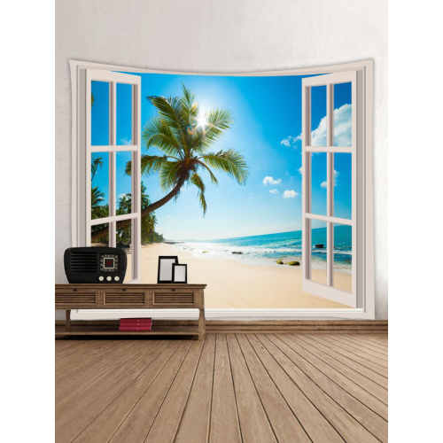 Tapestry Wall Tapestry Wall Hanging Windows Beach Sea Ocean Series Tapestry Tropical Style Sunrise Coconut Tree Tapestry for Bed