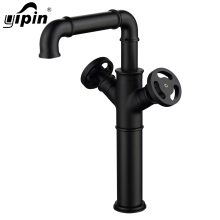 Black Industrial Style Double Round Handle Bathroom Basin Faucet