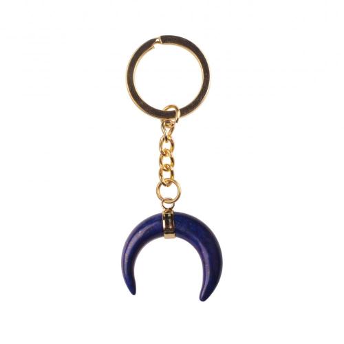 Gemstone Ox Horn Pendant Keychains Crystal Quartz Amethyst Gold Plated Key Chain Natural Stone Key Ring for Men Women