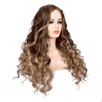 ANXIN Black Gradient Brown Long Curly Synthetic Wig