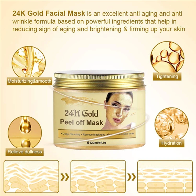 High Quality 24K Gold Face Blackhead Remover Anti Acne Peel off Mask