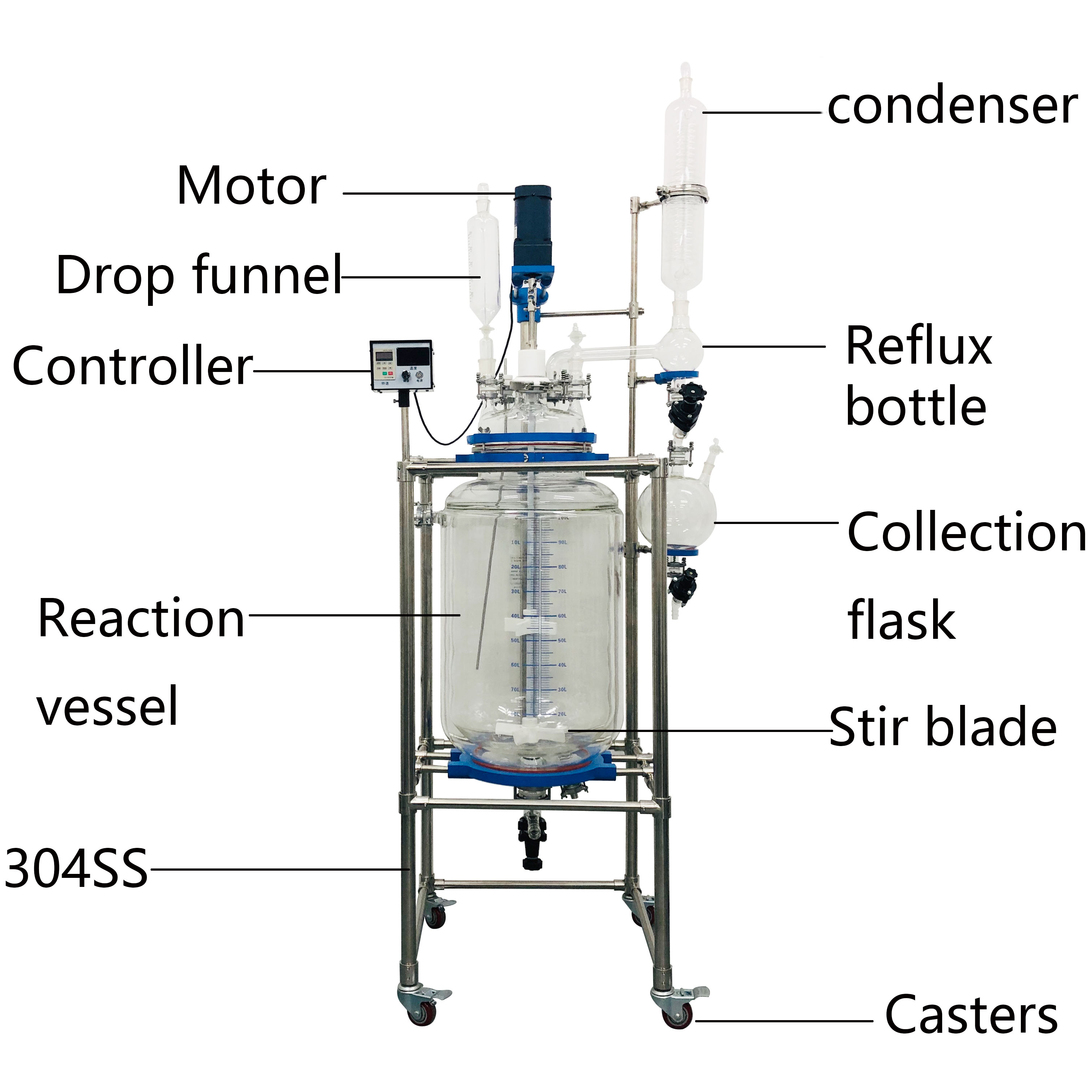 Manufacturer Direct Selling100L Laboratory Chemical Reactor Jacketed Double Layer Glass Stirred Tank Reactor