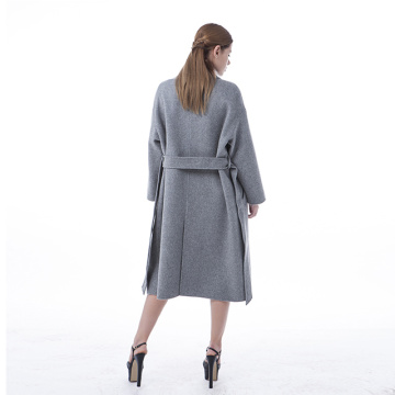 Haze grey lapel belt cashmere coat