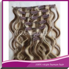 Human hair extension clip in,220g remy clip in hair extension,two tone clip in hair extension