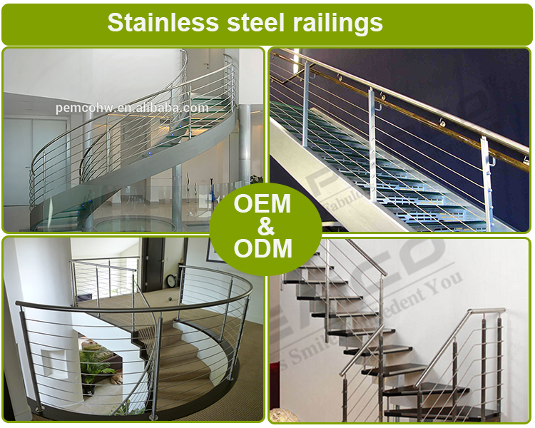 PEMCO Project Modern Design 304 stainless steel Model Interior Stair Tempered glass railing