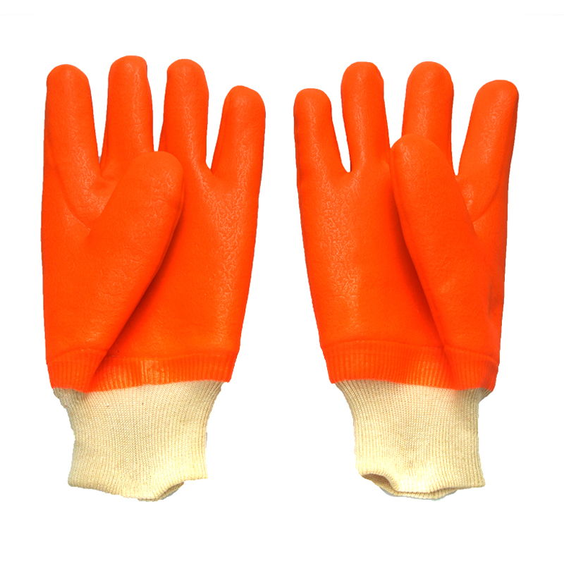 Guantes de trabajo de trabajo de PVC de invierno fluorescentes Acabado arenoso