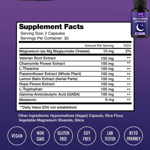 OEM частная маркировка добавки мелатонина капсулы 5 мг
