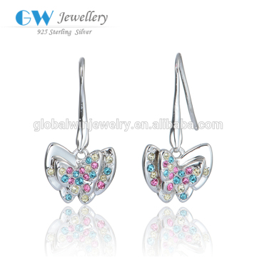 Luxury Multicolor Rhinestone Sterling Silver Earring Butterfly Drop Silver Earring