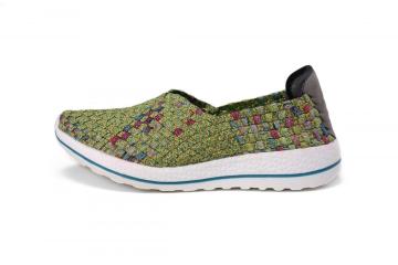 Women Green Lightweight And Airy Woven Elastic Slip-ons