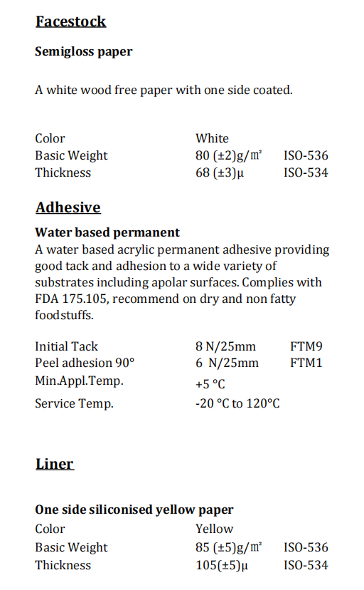 92b1002 Semi Gloss Paper Water Based Permanentyellow Paper