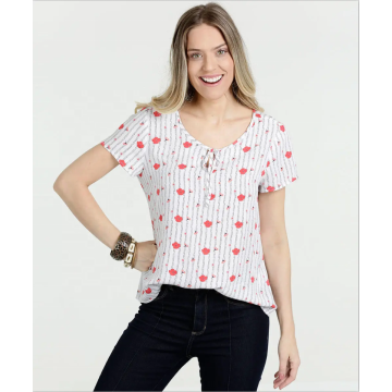 Camicette in chiffon Fiori stampati a righe Top da donna