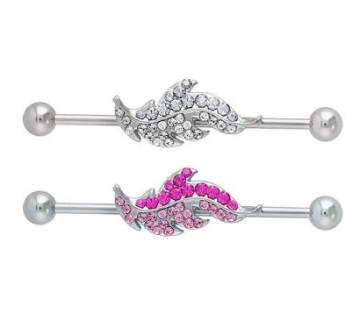 Dazzling Cubic Zirconia Leaf Industrial Barbell