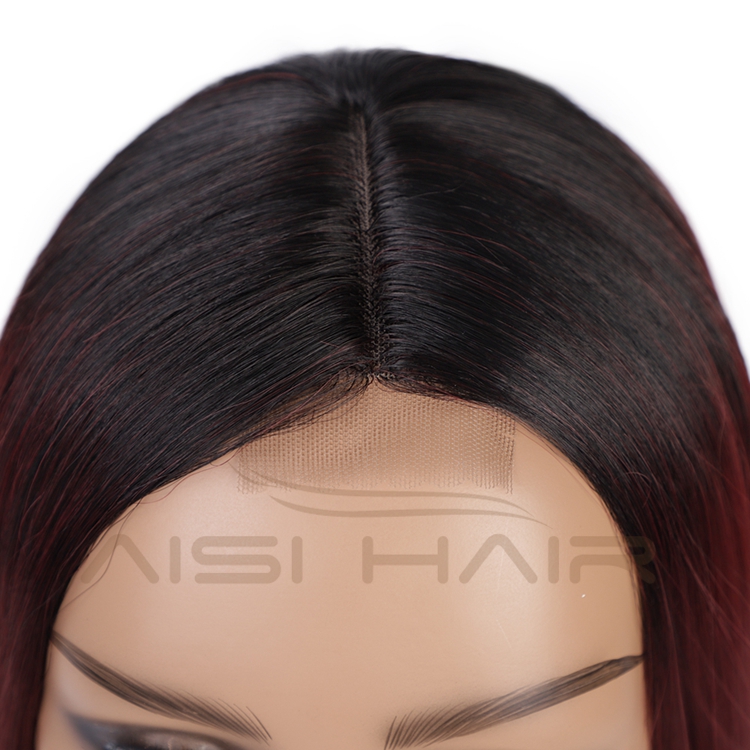 Aisi Hair Long Silky Straight Ombre Wine Synthetic Fiber Wigs For Black Women Long Middle Part Machine Made Synthetic Wigs
