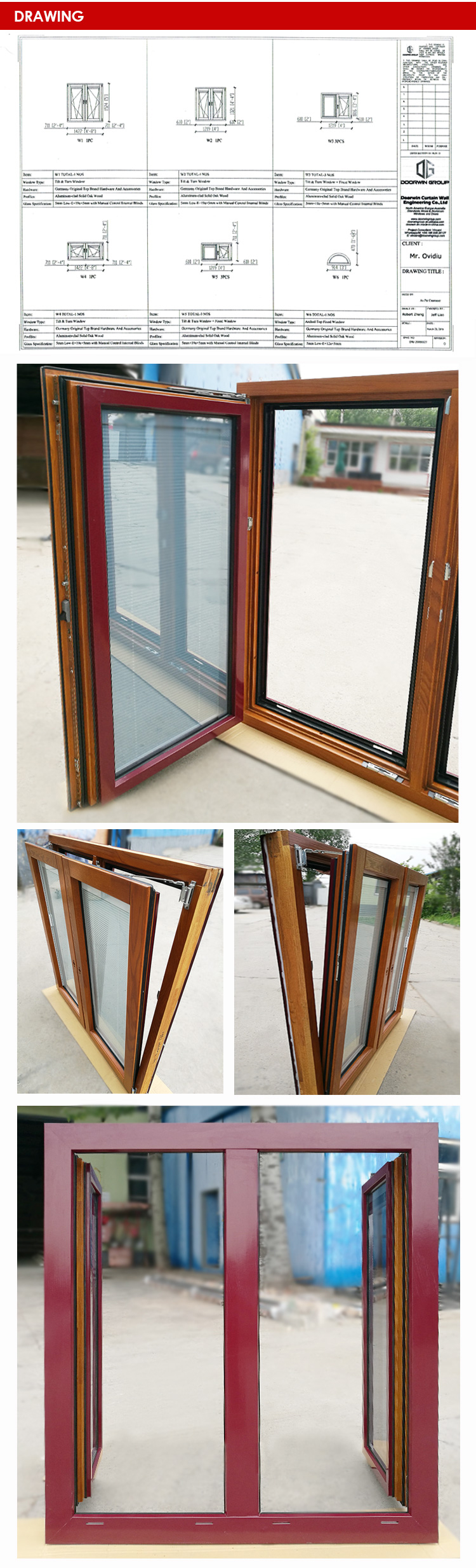 Factory direct supplied modern wooden tilt and turn window French casement windows designs