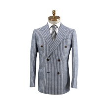 2021 Spring style Stripes double breasted suit Cotton and linen fabric tailor made slim fit man suit