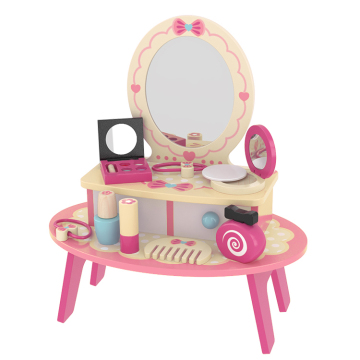 Fashion Princess Wooden Dressing Table Toy Makeup Set with Mirror