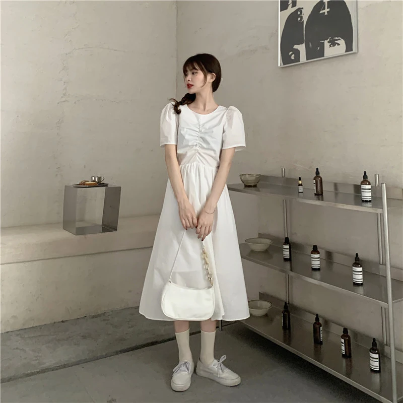Summer Trend Back Hollow Bow Skirt Waist Solid Color Dress