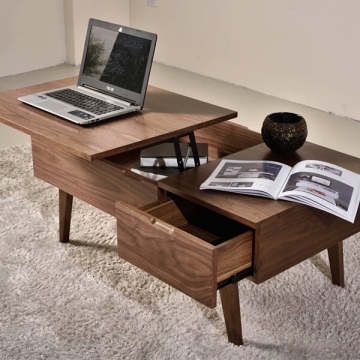 Rattan Lift Wood Coffee Table with Drawers