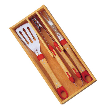 3pcs BBQ Tools set in wooden case