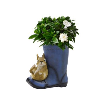 Hyperrealistic Rabbit Resin Planter - Cute Cowboy Boot Vase for Garden Flowers