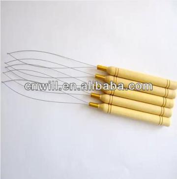 wood handle keratin hair extension tools loop hair extension pulling needle hair extension threads hair hooks