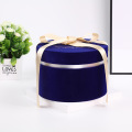 Custom Gold Logo Blue Velvet Round Boxen