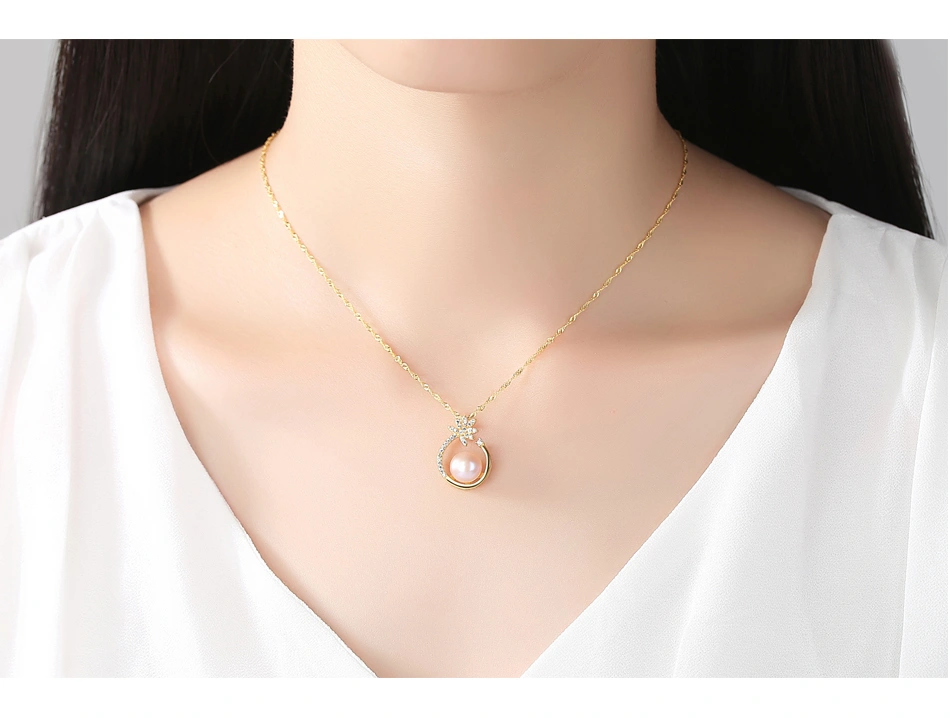 S925 Silver Fancy Semicircle Flower Freshwater Pearl Pendant Necklaces