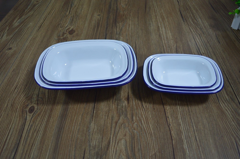 24cm Square Porcelain Enamel Pie Dish baking plate With Rolled Rim