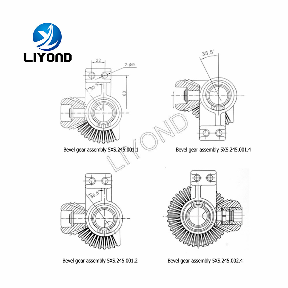 Switchgear use 180 degree full circle bidirectional bevel gear whole tooth bevel gear for high voltage earthing switch