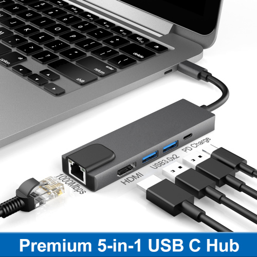 Concentradores USB 5 en 1 con HDMI RJ45 PD