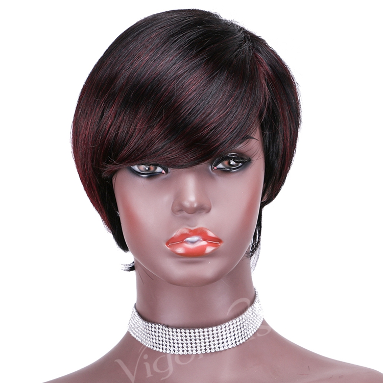 Short Bob Straight Highlight Red Wholesale Pixie Cut Wave Cheap Glueless Brazilian Raw Human Hair Wigs Black Women