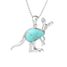 Turquoise Waterdrop Cabs Silver Kangaroo Pendant Necklace 60CM Chain