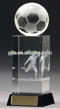 china custom football crystal award, football glass trophy, football plaque