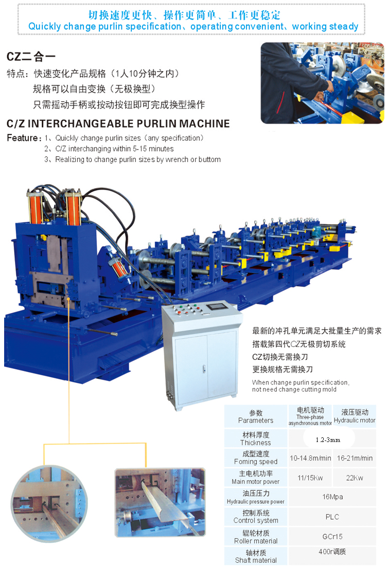 Steel CZ Purlin roll formingmachine manufacturer