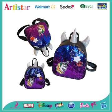 purple and blue unicorn sequin backpack